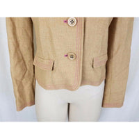 Gap Wool Twill Blazer Jacket Womens S Cropped Preppy Khaki Tan Half Belt Back