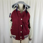 Delia's Hooded Wool Faux Leather Sleeves Varsity Bomber Baseball Jacket Womens L