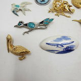 Vintage Lot of 8 Brooch Pins Birds Faux Turquoise St Labre Variety Club Japan