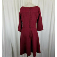 Modcloth Cable Jersey Knit Fit & Flare Twirl Dress Womens L Red Stretch Scoop