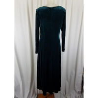 Vintage Coldwater Creek Floral Embroidered Green Velvet Maxi Dress Womens 10 USA