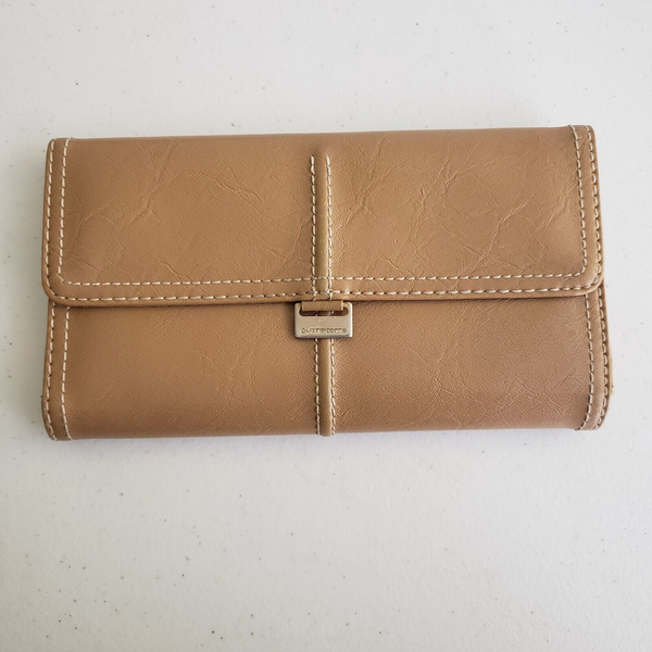 Vintage Liz Claiborne Leather Tri-Fold Wallet Clutch Credit Cards Coins Tan