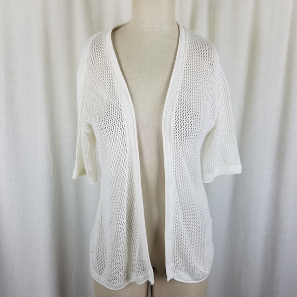 Joseph A. Crochet Loose Knit Fishnet Look Mesh Open Front Wrap Sweater Womens M