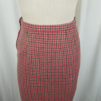 Vintage Handmade Plaid Checked Wool Tweed Midi Skirt Womens S 1950s 1960s 1970s