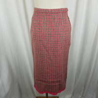 Vintage Handmade Plaid Checked Wool Tweed Midi Skirt Womens S 1950s 1960s 1970s