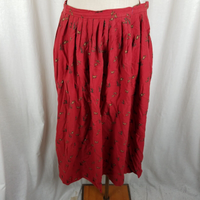 Vintage Ralph Lauren Red Duck Hunting Pleated Maxi Twirl Skirt Womens 14 Cotton