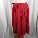 Vintage Ralph Lauren Red Duck Hunting Pleated Maxi Twirl Skirt Womens 14 Cotton