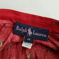 Vintage Ralph Lauren Red Duck Hunting Pleated Maxi Twirl Skirt Womens 14 Cotton