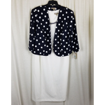 Maya Brooke Polka Dot Printed Short Jacket & Tank Dress Set Womens 16 Navy White