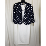 Maya Brooke Polka Dot Printed Short Jacket & Tank Dress Set Womens 16 Navy White