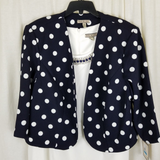 Maya Brooke Polka Dot Printed Short Jacket & Tank Dress Set Womens 16 Navy White