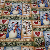 Vintage Snowman Stitches Susan Winget Fabric 7+ Yards Cotton Material CP42614