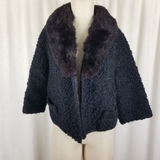 Vintage Winter Persian Nubby Wool Fur Muff Collar MCM Peacoat Jacket Womens M