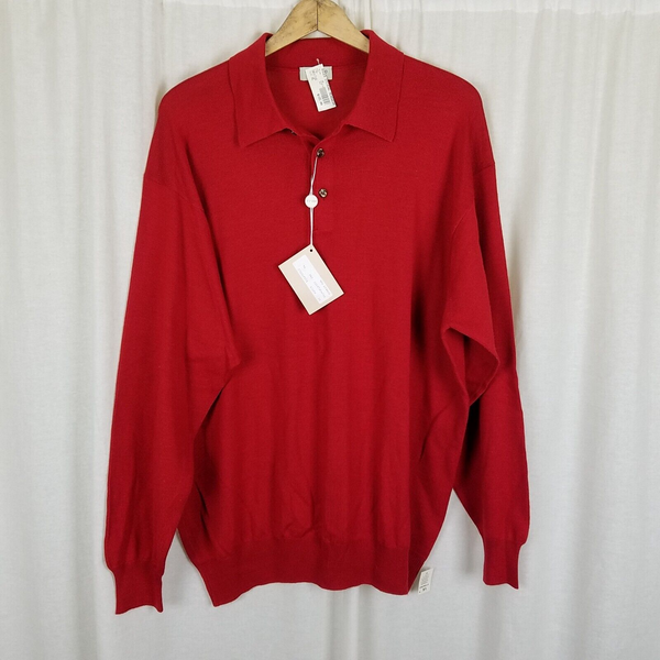 Vintage Gran Sasso Silk Cashmere Polo Collared Henley Sweater Mens Size 54 XL