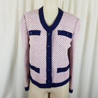 Castleberry Woven Wool Birdseye Navy Polka Dot Sweater Jacket Blazer Womens 10