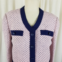 Castleberry Woven Wool Birdseye Navy Polka Dot Sweater Jacket Blazer Womens 10