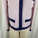 Castleberry Woven Wool Birdseye Navy Polka Dot Sweater Jacket Blazer Womens 10