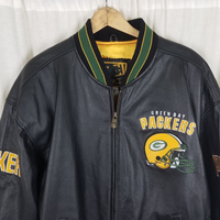 Vintage GIII Carl Banks Green Bay Packers Leather 2 Sided Bomber Jacket Mens XL