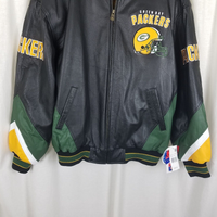 Vintage GIII Carl Banks Green Bay Packers Leather 2 Sided Bomber Jacket Mens XL