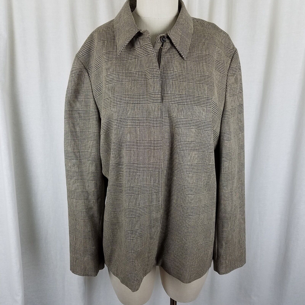 Jones New York Country Plaid Silk Wool Jacket Womens 18 Zip Up Placket Front 80s