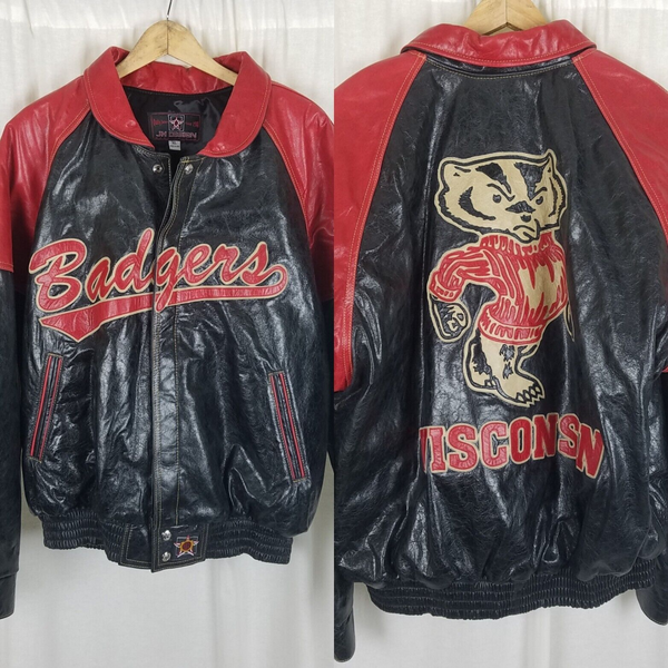 Vintage JH Design Wisconsin Badgers Leather Bomber Jacket Letterman Mens XL USA