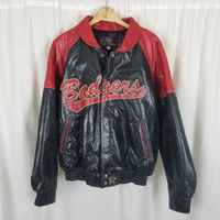 Vintage JH Design Wisconsin Badgers Leather Bomber Jacket Letterman Mens XL USA