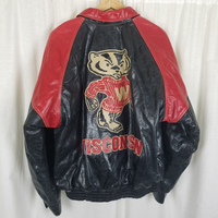 Vintage JH Design Wisconsin Badgers Leather Bomber Jacket Letterman Mens XL USA