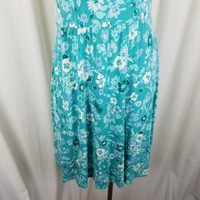 LL Bean Stretch Faux Wrap Floral Summer Twirl Dress Womens XS Banded Waist Green