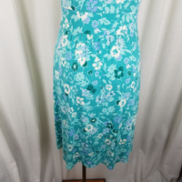 LL Bean Stretch Faux Wrap Floral Summer Twirl Dress Womens XS Banded Waist Green