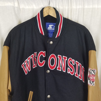 Vintage Starter Wisconsin Badgers Wool Leather Bomber Jacket Letterman Mens XL