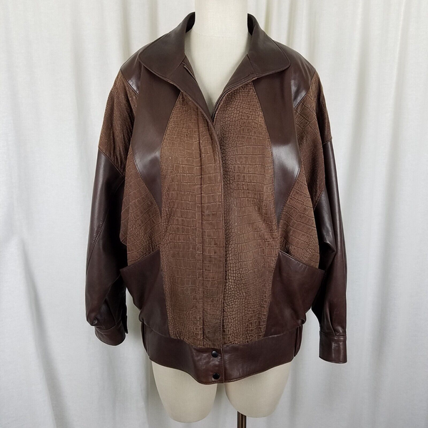 Vintage Cassidy Leather Fashions Alligator Snakeskin Look Bomber Jacket Womens M