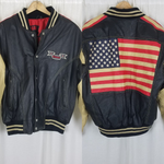 Vintage Michael Hoban Where MI Budweiser USA Flag Leather Bomber Jacket Mens L