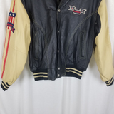 Vintage Michael Hoban Where MI Budweiser USA Flag Leather Bomber Jacket Mens L