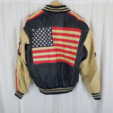 Vintage Michael Hoban Where MI Budweiser USA Flag Leather Bomber Jacket Mens L