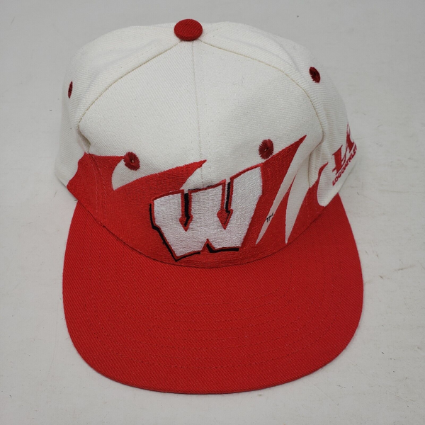 Vintage Logo Athletic Wisconsin Badgers Shark Tooth Snapback Hat Bucky UW 90s OS