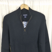 Vintage Lands End Ribbed Mock Neck Half Zip Cotton Henley Sweater Mens XL Japan