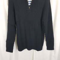 Vintage Lands End Ribbed Mock Neck Half Zip Cotton Henley Sweater Mens XL Japan