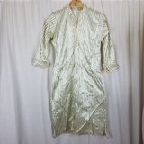 Antique French Satin Long Night Dress Shirt Mens Womens Unisex XS S Pinstripes