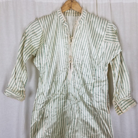 Antique French Satin Long Night Dress Shirt Mens Womens Unisex XS S Pinstripes