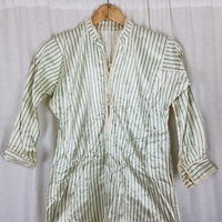 Antique French Satin Long Night Dress Shirt Mens Womens Unisex XS S Pinstripes