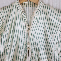 Antique French Satin Long Night Dress Shirt Mens Womens Unisex XS S Pinstripes