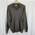 Vintage Gran Sasso Silk Cashmere Polo Collared Henley Sweater Mens 54 XL Brown