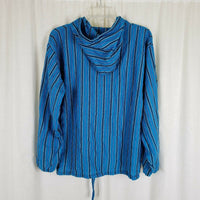 Vintage Striped Hooded Woven Henley Shirt Jacket Hoodie Mens 42 Drug Rug Baja