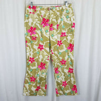 Oilily Hawaiian Hibiscus Floral Cropped Capris Culottes Pants Womens 6 Colorful