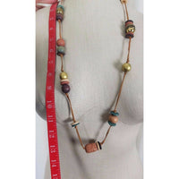 African Bohemian Hippie ARTISAN Clay Beaded Leather Strand NECKLACE Jewelry