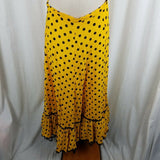 Vintage Yellow and Black Polka Dotted CanCan Twirl Skirt Womens XL Lace Underlay