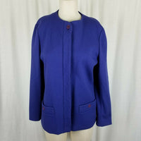 Bleyle All Wool Collarless Placket Front Blazer Jacket Womens 10 Cobalt Blue USA