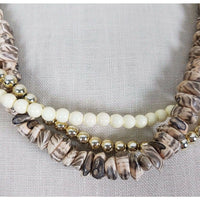 Multi-strand Faux Silver Ivory Pearls Shell Look Beads Beaded Necklace Jewelry
