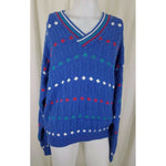 Vintage Izod VNeck Diamond Cricket Cable Knit Sweater Mens L England Blue 80s