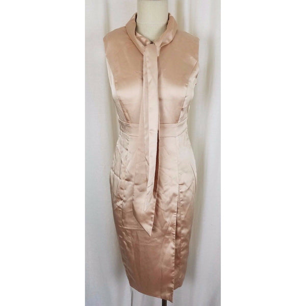 Vero Moda Satin Dress Fitted Bodycon Sexy Built in Scarf Faux Wrap Womens M Nude